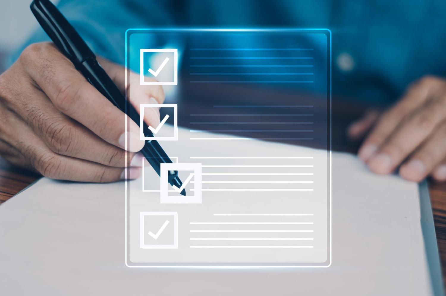 Checklist with pen and digital checkmarks representing tracking plan validation and QA